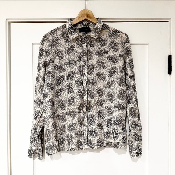 Storm & Marie Frog Print Button Front Shirt Blouse sz L - Picture 1 of 8